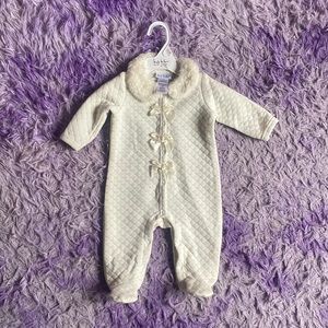 White Quilted Onesie with Fuzzy Collar - great for winter time